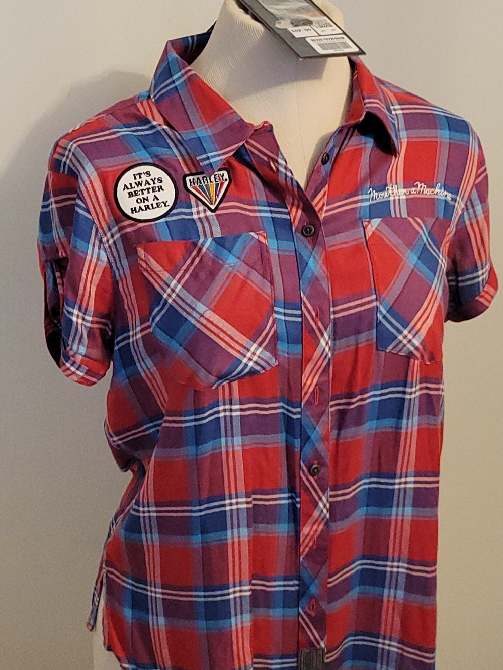 Harley-Davidson Red & Blue Plaid Button-Up Shirt